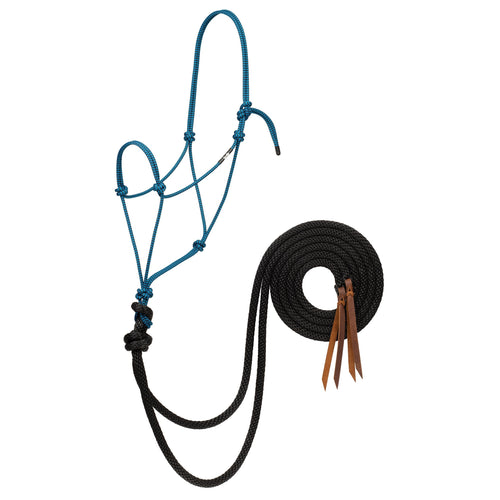 Weaver Silvertip Big Sky Loping Rope Halter With 8' Split Reins (Average, Black/Blue)